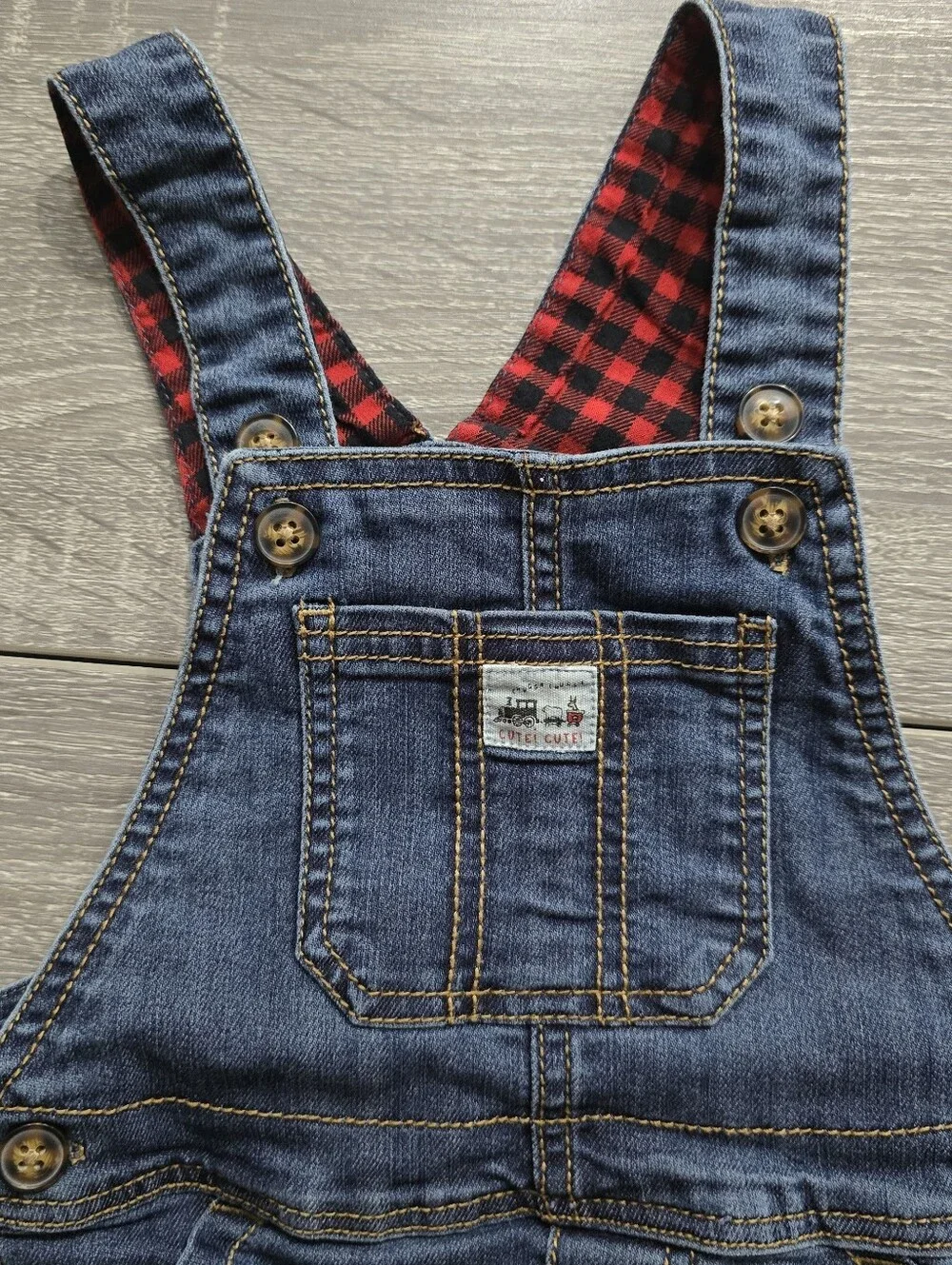 Carters Toddler Blue Denim Overalls W Red Buffalo Plaid Detail - Size 24m